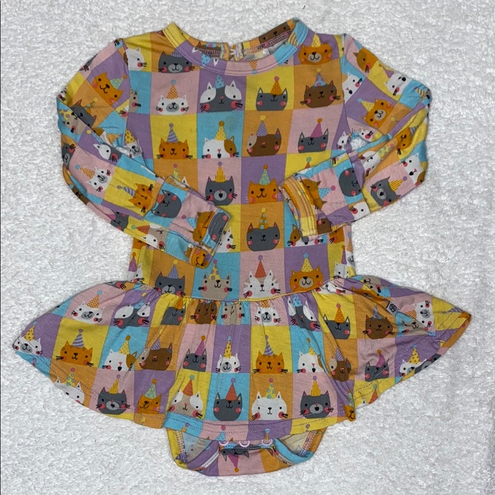 Little bum bums skirted bodysuit Colorful Cat Print long sleeve 3/6m